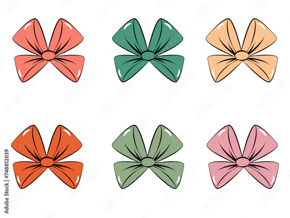 Retro colorful bows set. Gift bowknots collection