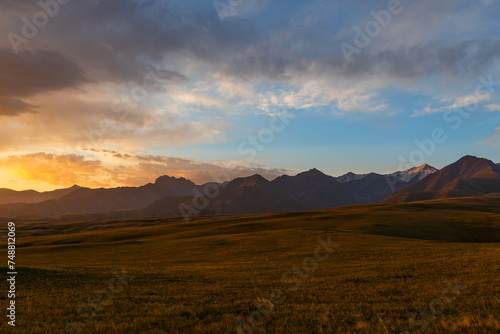 A picturesque mountain range and plateau in the mountains of the Dzhungar Alatau on the border of Kazakhstan and China