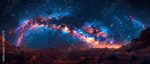 Stunning panorama view of Milky Way galaxy with stars amidst night sky. Milky Way is the galaxy containing our solar system.