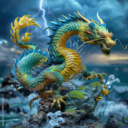 Blue Dragon, Guardian God of Water, generative AI 