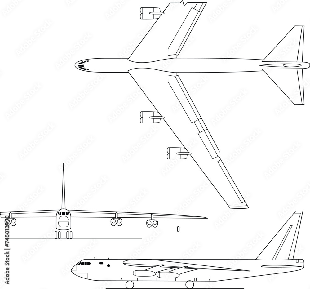 Vetor de Boeing B-52 Stratofortress 3-view-svg vector file for laser ...