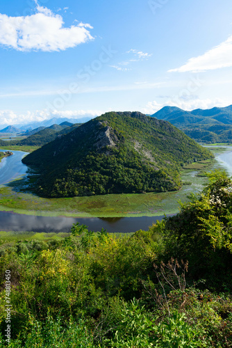 Green pyramid, a mountain on the Crnojevich River or Black River, near the shores of Lake Skadar. Montenegro