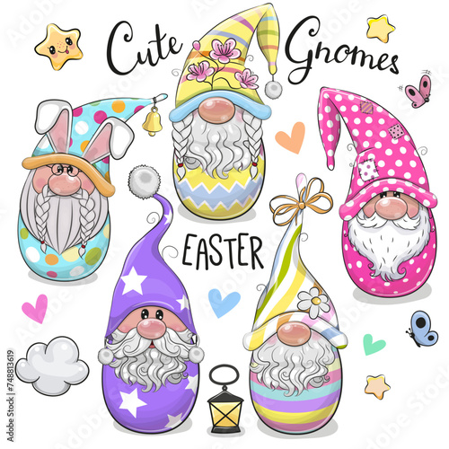 Set of Cute Cartoon Easter Gnomes