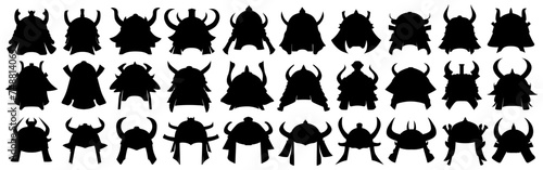 set collections Japanese samurai helmet silhouette icon. Shogun armor symbol design vector illustration