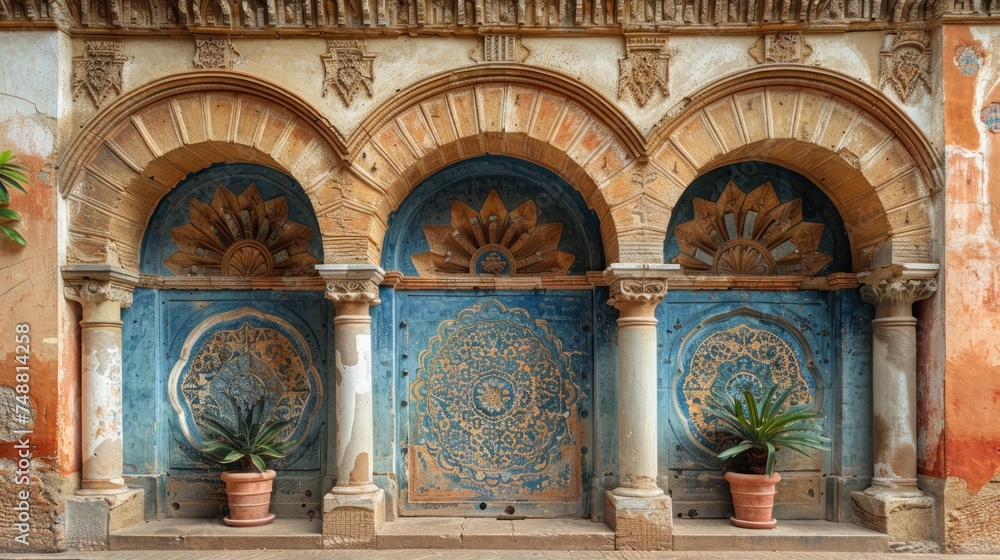 Arabic patterns on the gate Puerta de San Ildefonso in moorish style