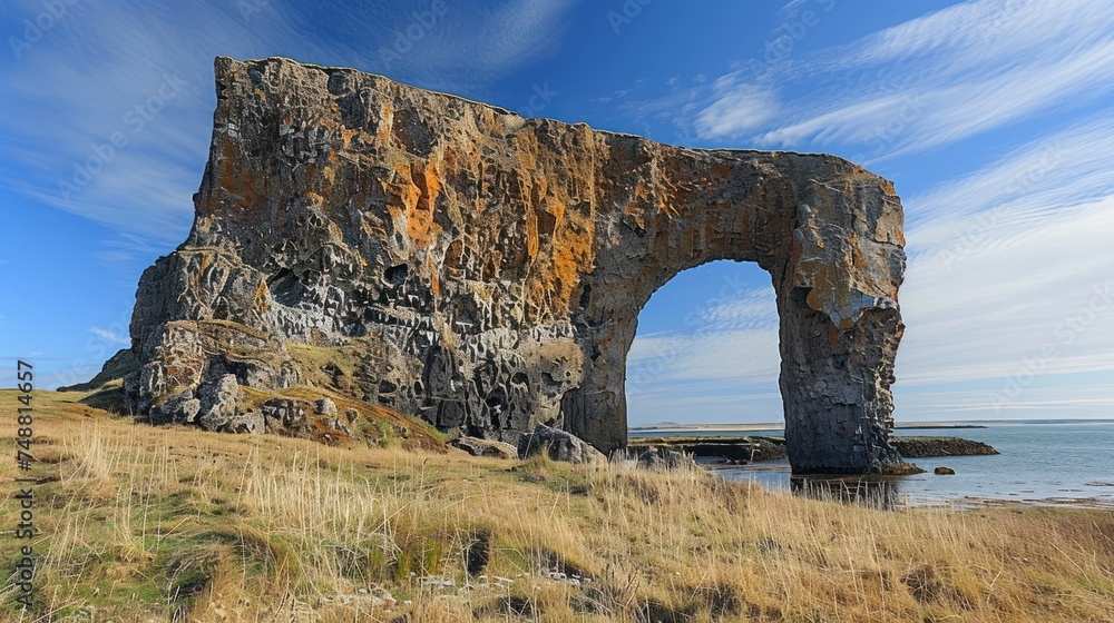 Arnarstapi in West-Iceland arched rock formation of the coast Iceland.