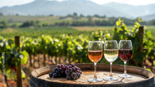 Vineyard Tasting Experience
Glasses of wine with vineyard backdrop and a cluster of grapes in the foreground.