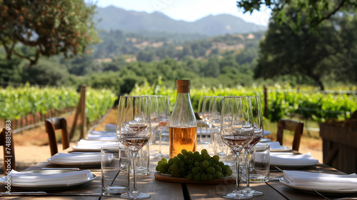 Vineyard Tasting Experience
Glasses of wine with vineyard backdrop and a cluster of grapes in the foreground. photo