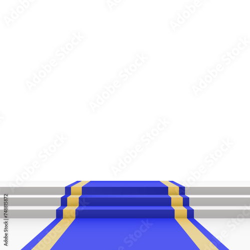 Blue carpet on stairs on white background