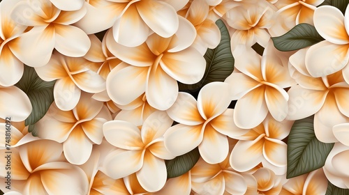 3d plumeria floral flowers seamless repeat pattern  floral pattern  flower paper art  natural colors  detailed foliage.