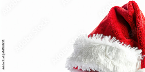 Close up of Santa Claus hat on white background for Christmas holiday celebration concept