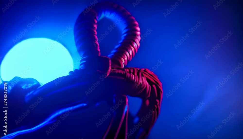 Tentacles of an alien moving in bright blue neon lights. Limbs of an ...