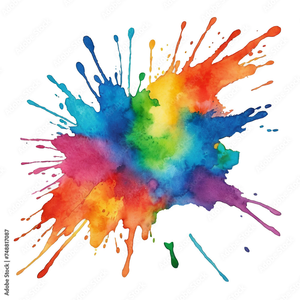 Fototapeta premium Vibrant Watercolor: Colorful Splash and Strokes isolated on transparent background PNG file