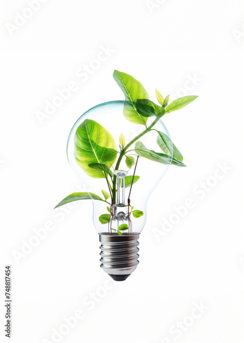 Green alternative energy concept, tree in a light bulb, reasonable consumption and ecology, bright style