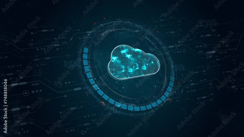 Motion graphic of Blue digital cloud computing logo and circle ...