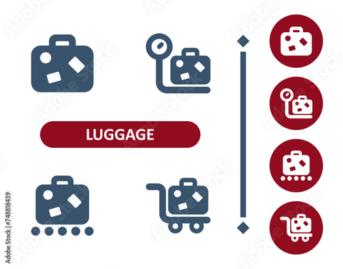 Luggage Icons. Baggage, Suitcase, Briefcase, Weight Scale, Baggage Claim, Luggage Cart Icon