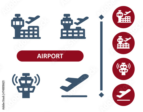 Airport Icons. Travel, Tourism, Air Traffic Control Tower, Plane, Airplane, Flight Icon