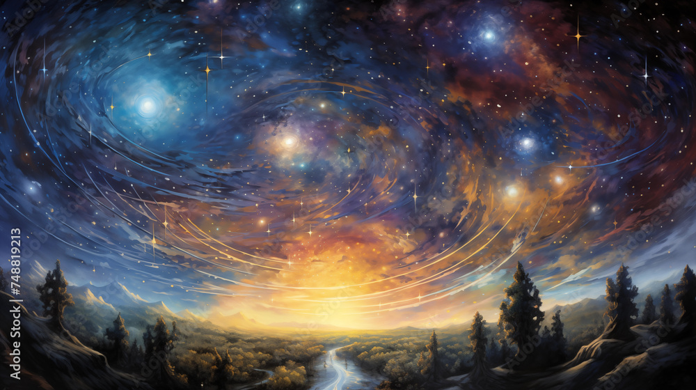 Cosmic vista: starry night over forest landscape