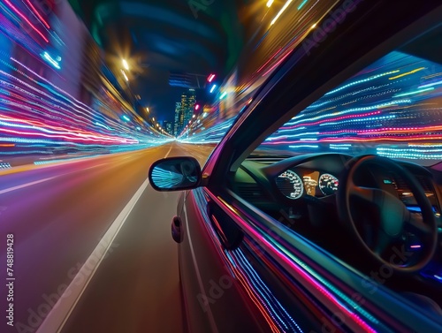 Bright light lines when driving a car in the city