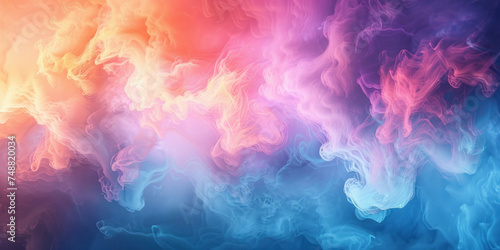 Abstract colorful smoke swirls in blue and orange hues on black background for design inspiration concept