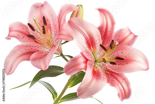 Isolated on white background, two pink lilies
