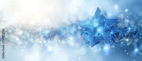 Modern 3d graphic concept with an abstract blue star. Low poly style design with an abstract geometric background. Wireframe light connections. Isolated  illustration. Contemporary 3D concept photo