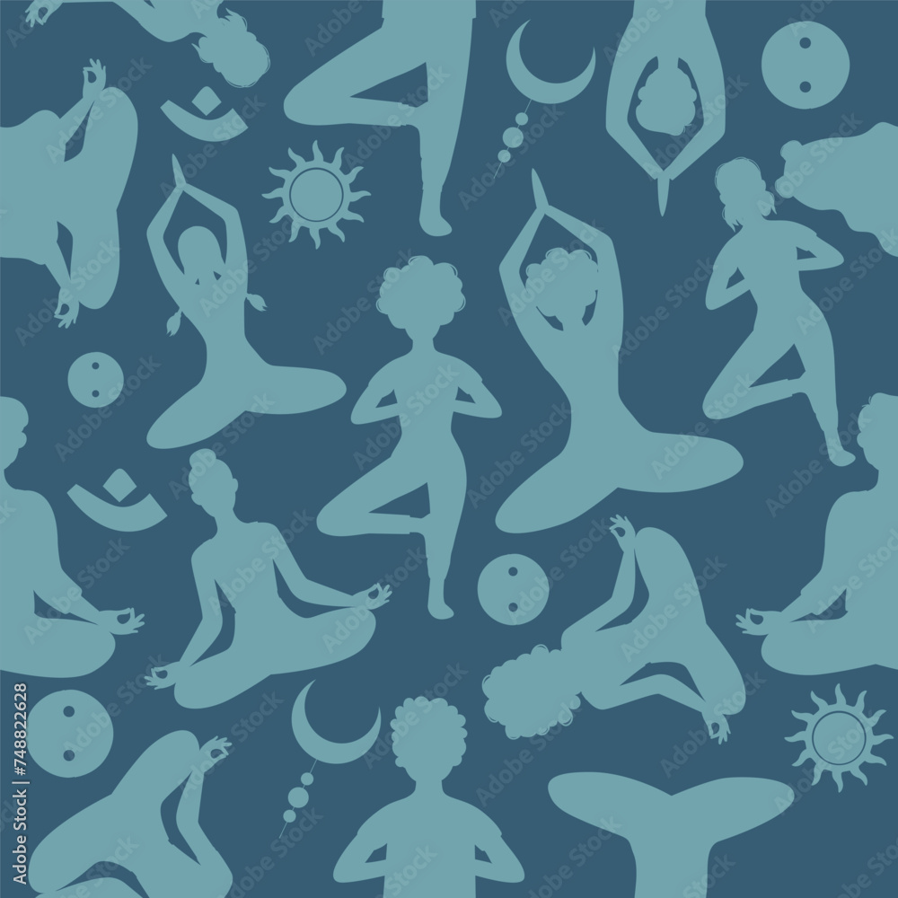 Seamless pattern silhouette of people  yoga
