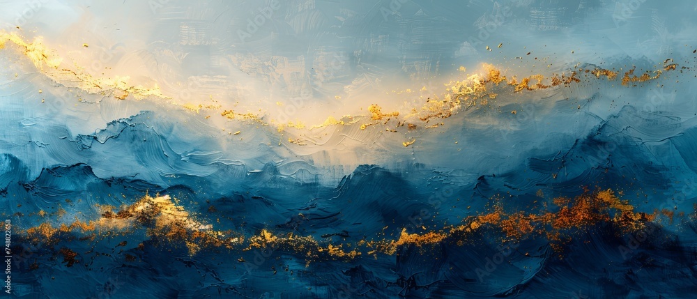An abstract illustration with golden texture. It looks like oil on canvas. Brushstrokes of paint. Modern Art. Prints, wallpapers, posters, cards, murals, rugs, hangings, prints.