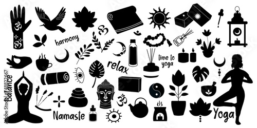 Silhouette of time yoga elements