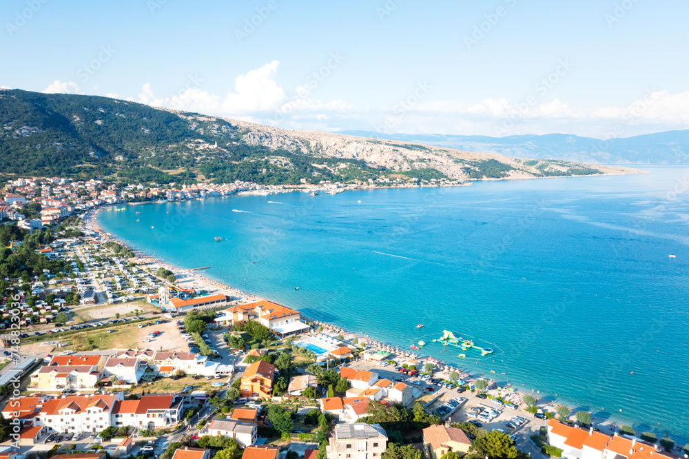 Drone view near Baška Beach, Croatia