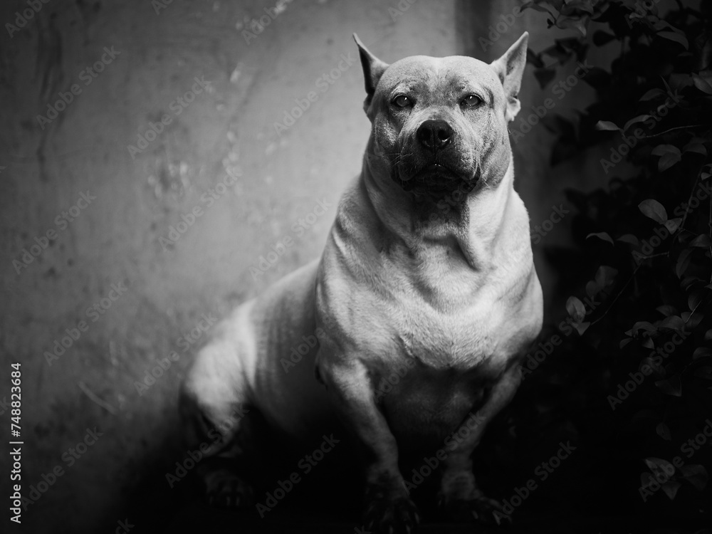 portrait of a dog in black and white