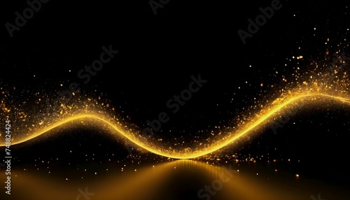 Digital Gold Particles Wave and light abstract background with shining floor particle stars dust. Futuristic glittering Luxury golden sparkling on black background created with generative ai 