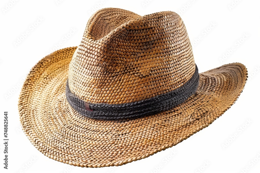 White background with a panama straw hat in the summer