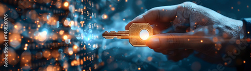 Obraz na płótnie Business strategist with digital key showcasing secure data exchanges authentication services and tight network security