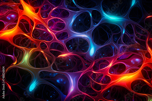 Colorful glowing neural patterns or neural networks. Illustration of human and artificial intelligence. © Anastasiia