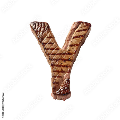 Wallpaper Mural Letter Y made from beef steak, PNG file. Generative AI Torontodigital.ca