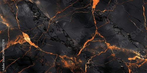 Detailed view of a black marble surface, showcasing intricate veins and patterns unique to each piece, adding elegance and sophistication to any space.