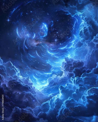 Blue cosmic vortex in the starry sky - An otherworldly blue vortex against a backdrop of stars, creating a sense of cosmic wonder and infinity