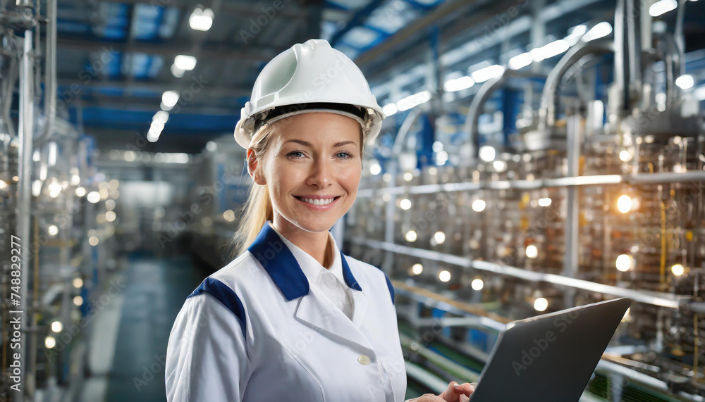 Female manager factory worker. Manufacturing inspector, job, active work business concept. Female manager factory worker. Manufacturing inspector, job, active work business concept.