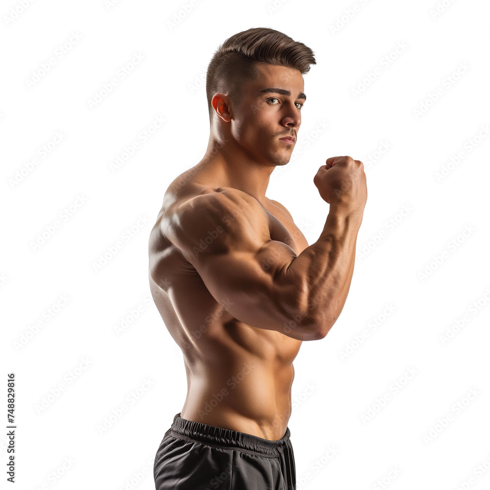 Fototapeta premium naked photo of muscular showing biceps, a photo of a bodybuilder model for gym and protinex powder company ad promotion