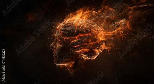 Mind on Fire Visualization fiery brain on black background