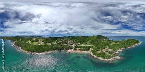 360 aerial photo taken with drone of small beach near planned neighborhood