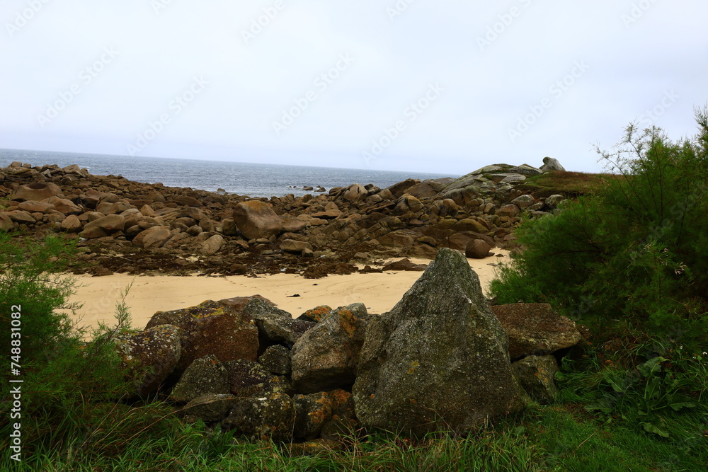 View on the Pornéjen Beach located in the commune of Plouescat, in the department of Finistère in France