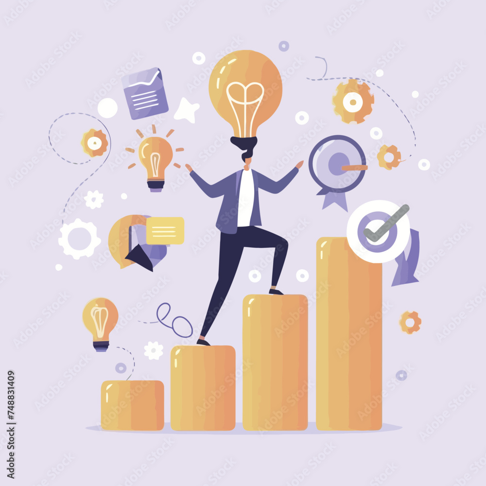 Obraz premium 2d vector illustration colorful business , Achieving the goal among many goals with the best proposal and the best results