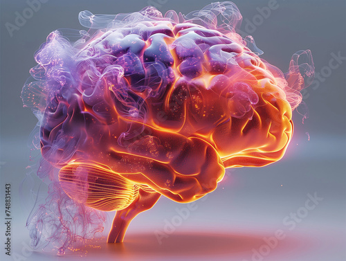 Cerveau humain dans le brouillard lumineux : soit déclin cognitif ou soit le symbole de l'effervescence du cerveau avec son illumination photo