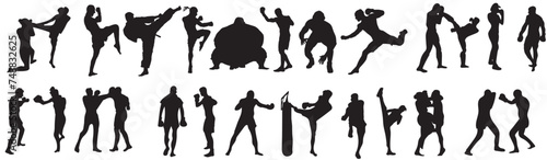 set of silhouettes of combact sports fighters mma