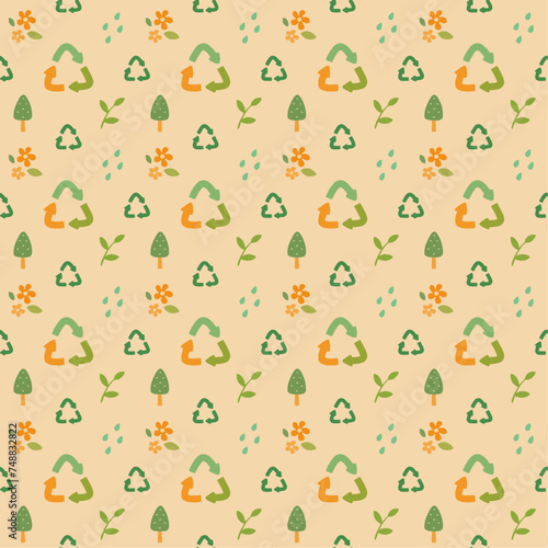 Eco (ecology) seamless pattern design. Recycle icon pattern hand drawn flat design.