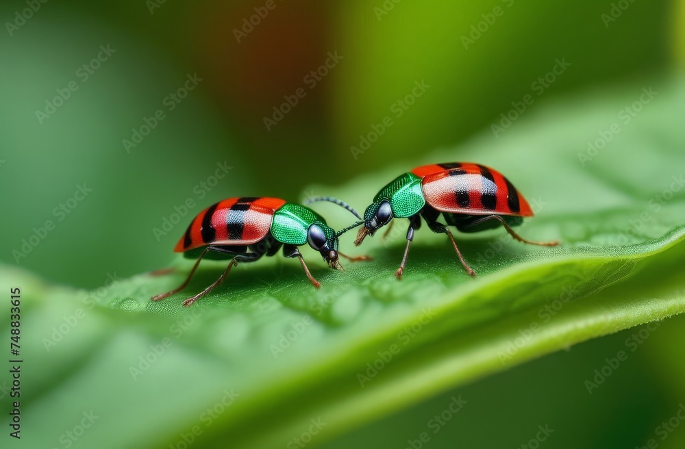 Fototapeta premium ladybug on green leaf