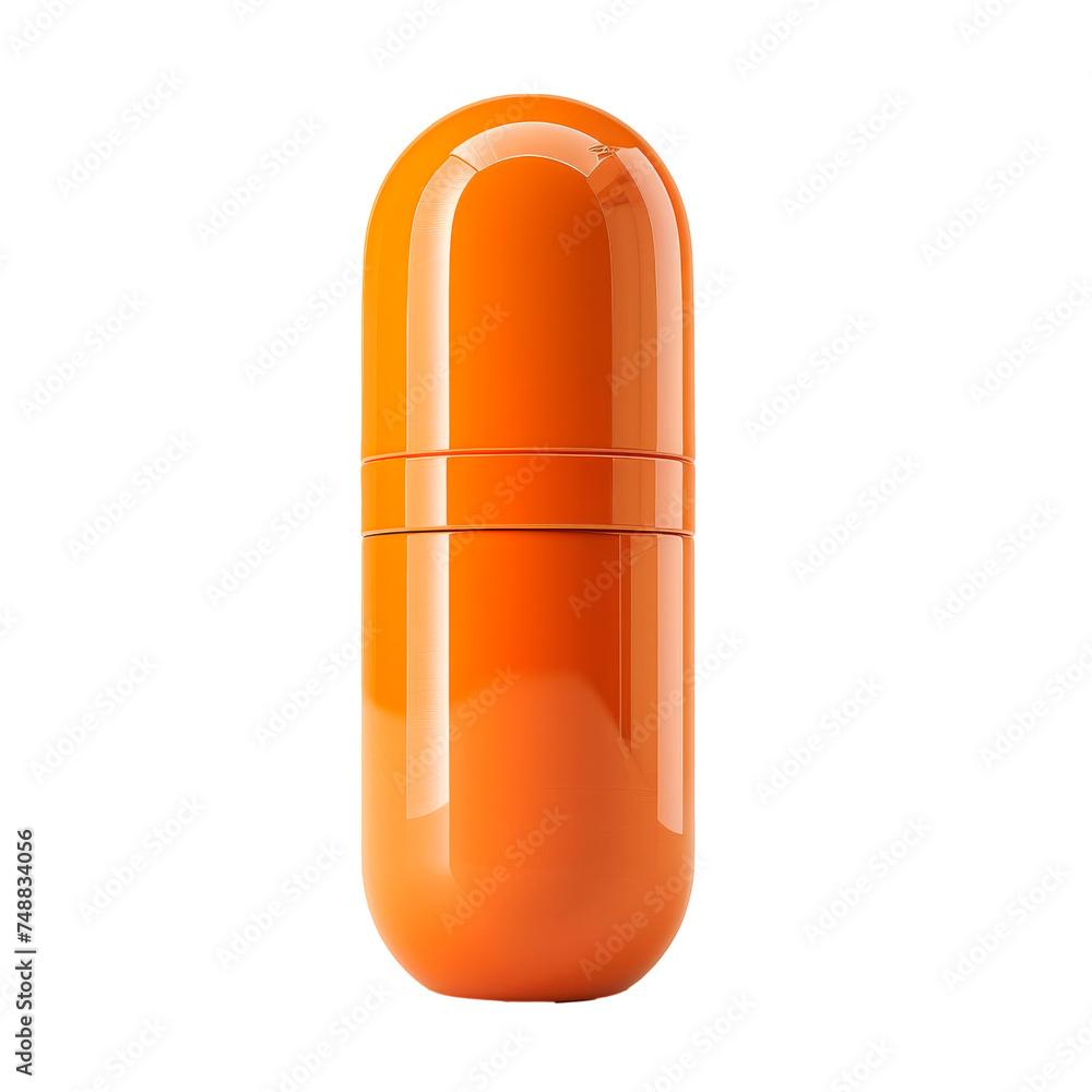Orange Capsule Pill on White Background