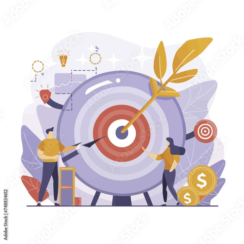 2d vector illustration colorful business , Achieving the goal among many goals with the best proposal and the best results